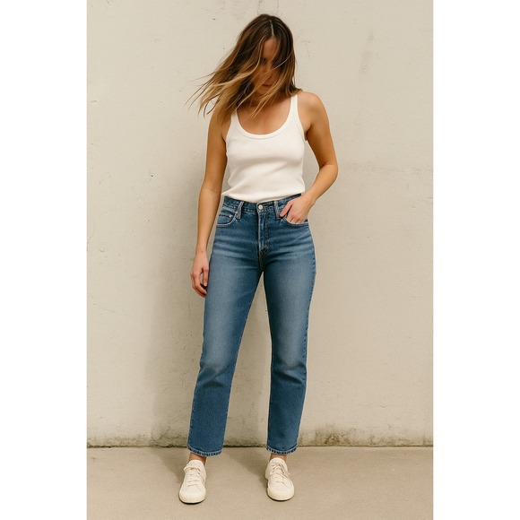 Levi's Wedgie Straight Jeans Womens 29 Medium Wash Button Fly Preppy Casual - Picture 1 of 13